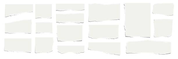elongated horizontal set of torn pieces of paper isolated on a white background. paper collage. vector illustration. - kağıt stock illustrations