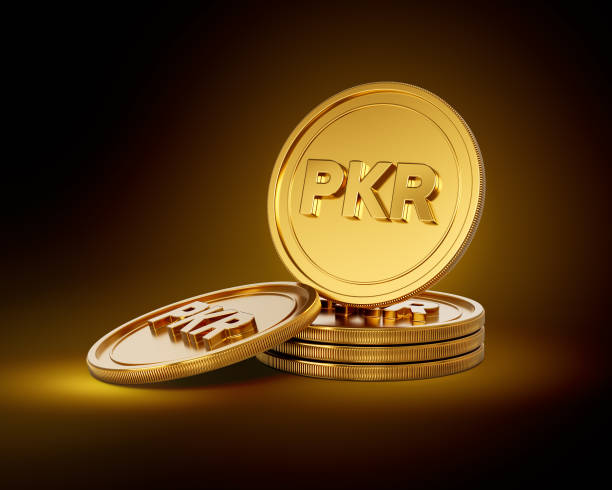 istock Stack Of Golden Shiny Pakistani Rupee Rounded Coins On Shiny Golden Glow Background 3d Illustration 2153676708