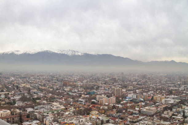 Santiago de Chile, Chile - August 27, 2015: Smog Brown Layer of Santiago de Chile in winter time.