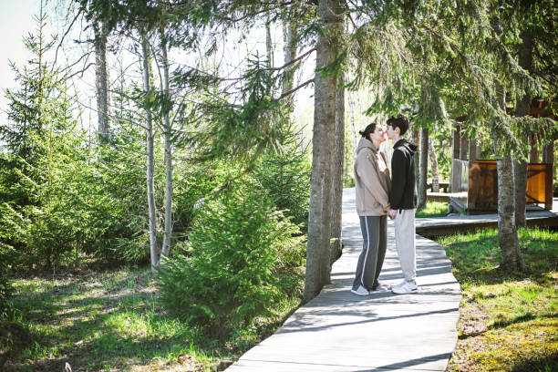 young couple enjoying nature