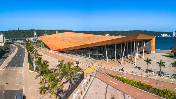 Nelson Mandela Cruise Terminal building at the point of entry into the harbor of Durban.