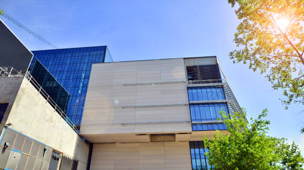 istock Architectural facade building with of glass elements. 2153687924