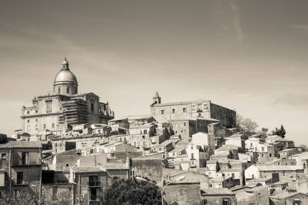 The skyline of the historic hilltop village Piazza Armerina in the Enna province of central Sicily in Italy