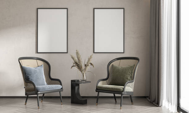 istock mock up poster frame in modern interior background, living room. 3D render, 3D illustration 2153701552