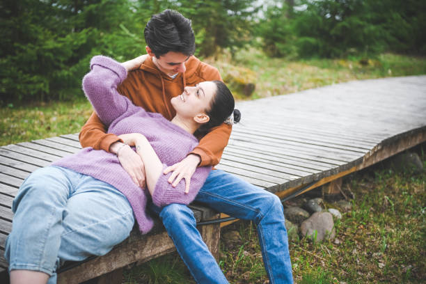 young couple enjoying nature