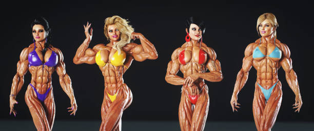 istock Female Bodybuilders Posing in Colorful Bikinis 2153709201