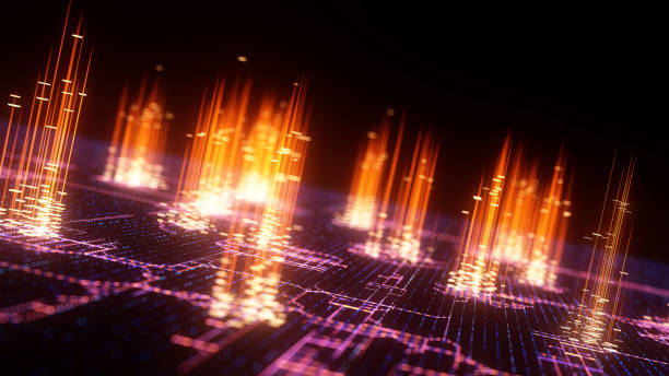 Abstract futuristic digital background 3d abstract landscape and futuristic data-flowing concept abstract technology orange stock pictures, royalty-free photos & images