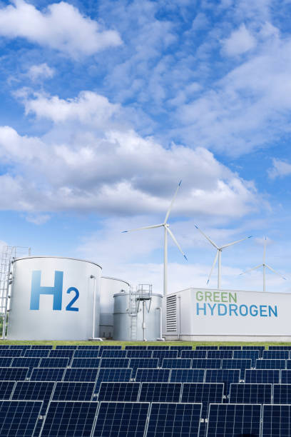 istock Green hydrogen factory concept. Hydrogen production from renewable energy sources 2153712273