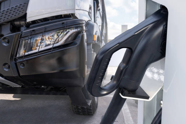 istock Electric truck with charging station 2153713513