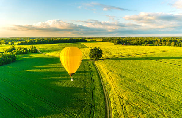 Landscape aerial view from hot air balloon