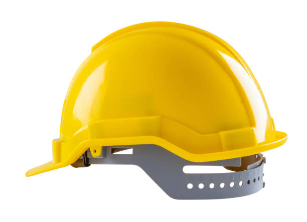istock Yellow safety construction helmet isolated on white background 2153741238