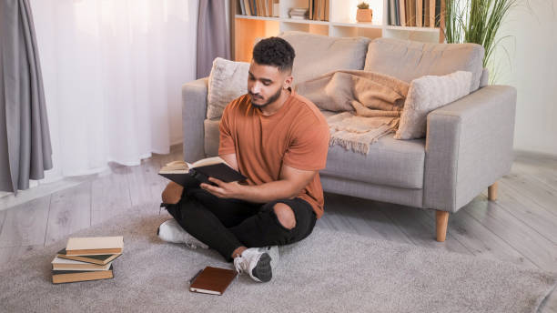 Home reading intelligent leisure relaxed guy book