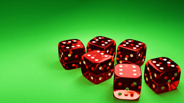 istock Gambling game banner. Six red dice on the green table. 3d render. 2153741755