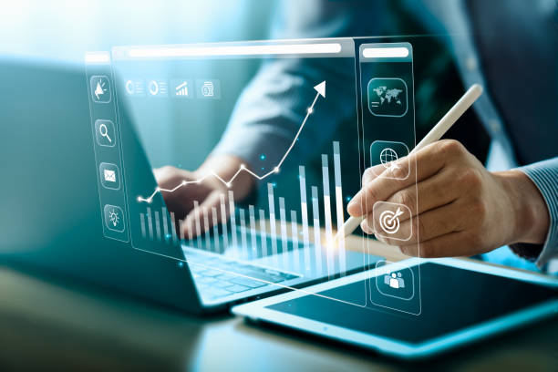 istock Businessman using laptop and analyzing economic growth, financial graph and business investment. planning strategy, stock market statistics, stock market trends, technical analysis strategy, value 2153751715
