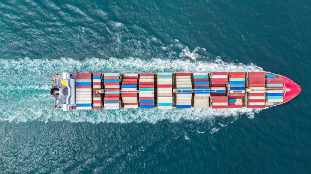 istock Express Cargo Container Ship with contrail in the ocean ship carrying container and running for export concept technology freight shipping by ship forwarder mast 2153753666