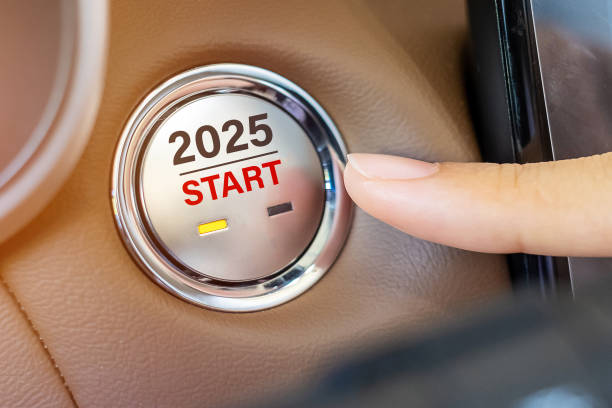 istock Finger press a car ignition button with 2025 START text inside  automobile. New Year New You, forecast, resolution, motivation, change, goal, vision, innovation and planning concept 2153754026