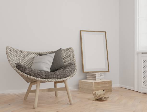 istock Frame mockup, interior frame, poster wood frame element and living room in empty picture interior vertical wooden floor There in illustration 3d rendering 2153757037