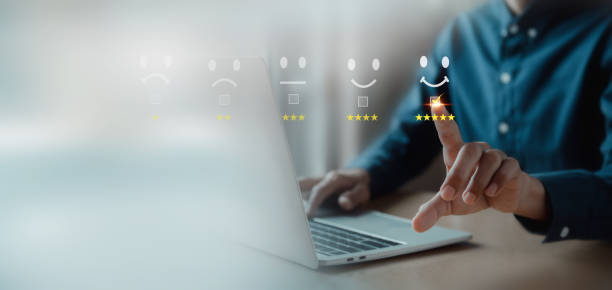 istock Customer services best excellent business rating experience. Satisfaction survey concept. user give rating to service experience on online application . 2153758536