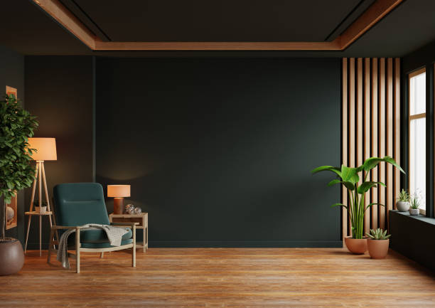 istock Living room interior has an green armchair on empty dark green wall background- 3D rendering 2153760280