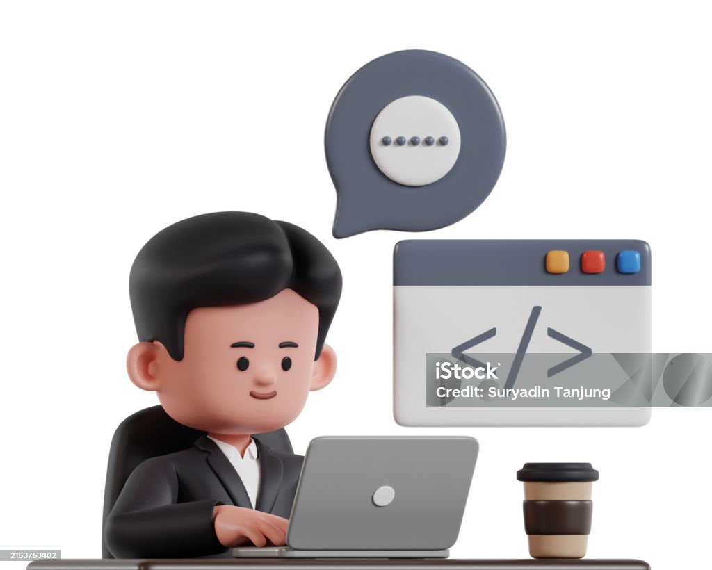 Programmer In Black Formal Wear Typing Programming Software Code Coding ...