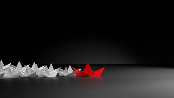 istock Leadership concept, Red leader boat leading white boats, on black background. 3D Rendering 2153766880