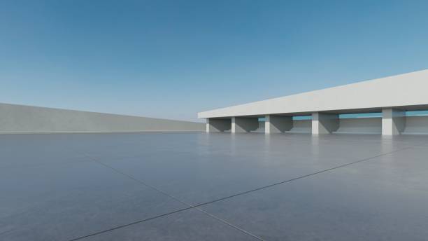 istock 3d render of abstract modern architecture with empty concrete floor, car presentation background. 2153770100