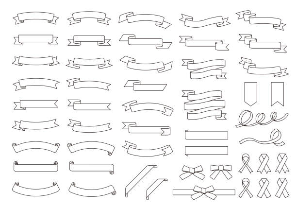 stockillustraties, clipart, cartoons en iconen met vector illustration set of monochrome line drawing ribbon frame - inpakken