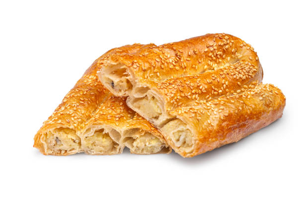 istock fresh puff pastry with Potatoes and serving piece, isolated on white background 2153770234