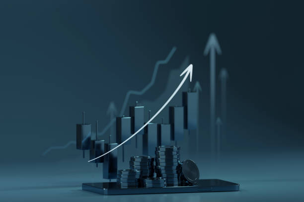 istock 3D rendering stack of coins on mobile phone integrated into the graph represents the financial returns and profitability associated with successful investments. 2153775581