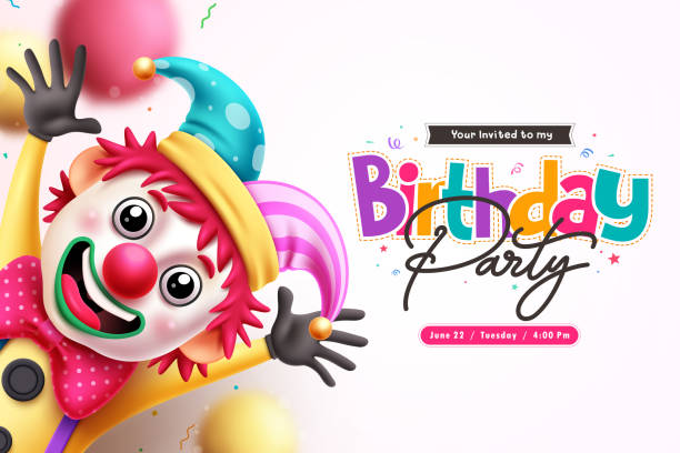istock Birthday clown invitation vector design. Birthday party invitation card with clown character mascot with happy face 2153776406