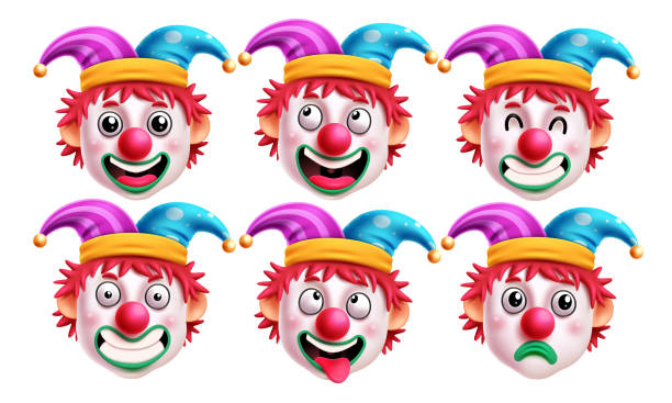 istock Birthday clown character vector set design. Clown birthday head characters in smiling, happy, naughty and funny facial expression 2153776494