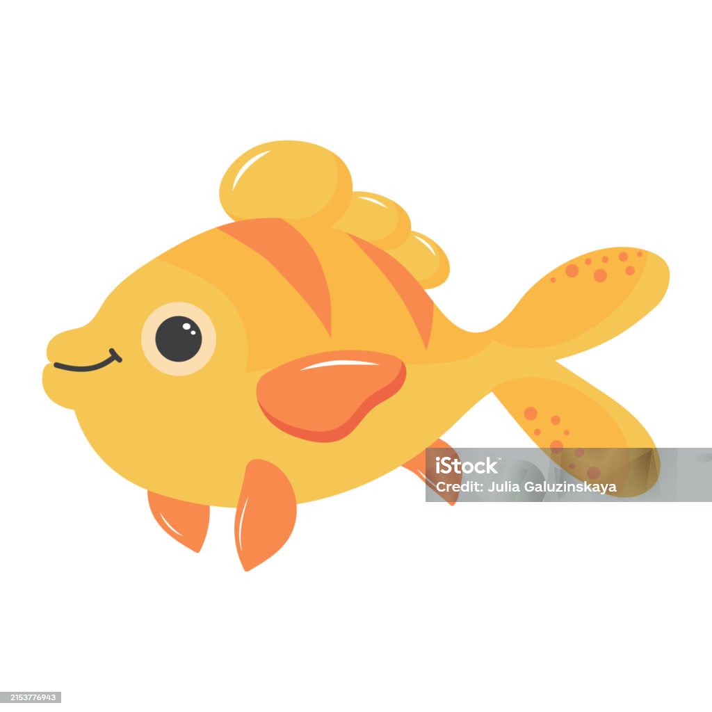 Cute goldfish. Cartoon character. Sea animal isolated on white background. Goldfish stock vector Cute goldfish. Cartoon character. Sea animal isolated on white background. Goldfish stock vector