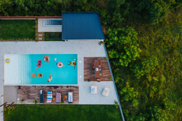 istock Drone picture of a pool house 2153788292
