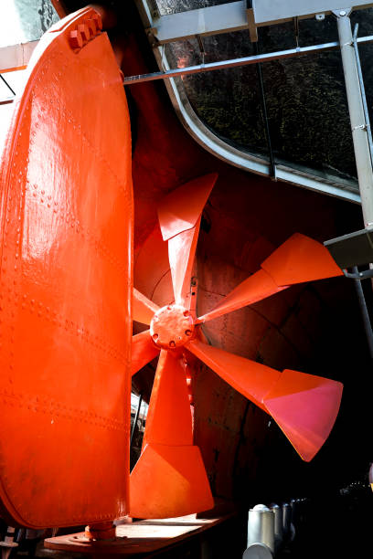 Bristol, England- March 29, 2024: Big propeller in the dry dock of SS Great Britain steamship