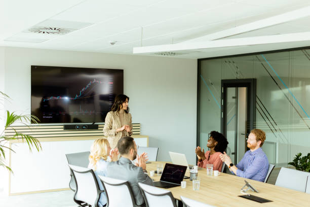 istock Insightful market analysis presentation by a professional at a modern conference room 2153792243