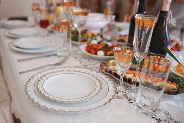 istock The table is served with classic white and gold dishes. 2153800180