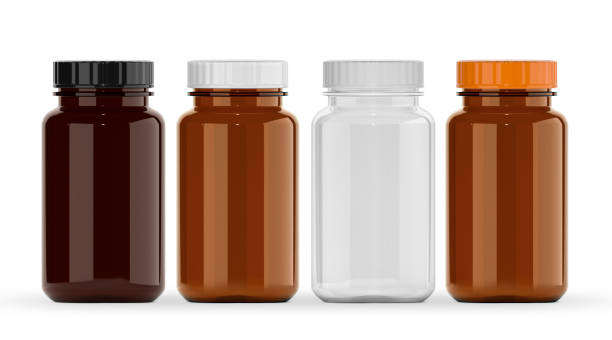 istock Empty glass supplement bottle for medicine 2153801118