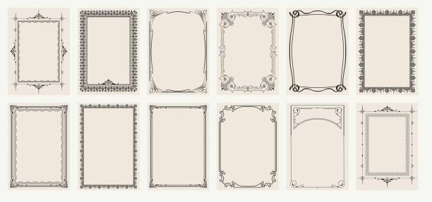 ilustraciones, imágenes clip art, dibujos animados e iconos de stock de plantilla de conjunto grande de marcos vintage decorativos, bordes de forma rectangular. barroco, art nouveau, moderno, estilo victoriano. - ornamentado