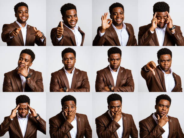 Young businessman Collage of young businessman portraits with variety of facial expressions. facial expression stock pictures, royalty-free photos & images