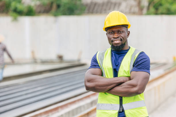 istock Portrait confident African black smart engineer arm cross worker foreman supervisor working outdoor in Precast concrete casting industry 2153810063