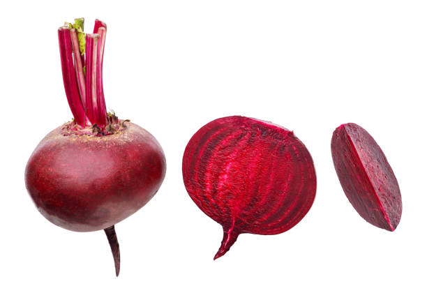 istock Set of beetroot, half and piece cut out on a white. Top view 2153814290