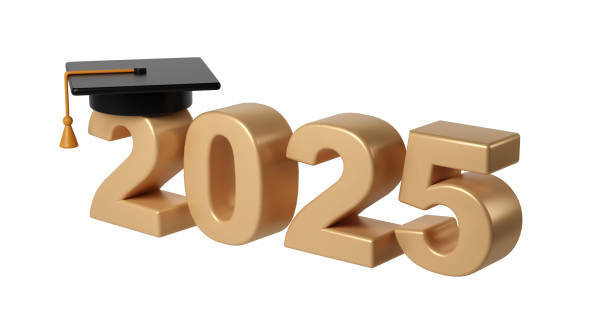 istock Class of 2025 3d icon. Congratulation graduates design template with black cap and numbers. Gold graduation typography illustration for ceremony, party, greeting card, invitation 2153814432