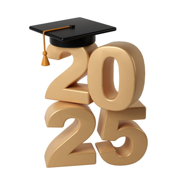 istock Class of 2025 3d icon. Congratulation graduates design template with black cap and numbers. Gold graduation typography illustration for ceremony, party, greeting card, invitation 2153814451