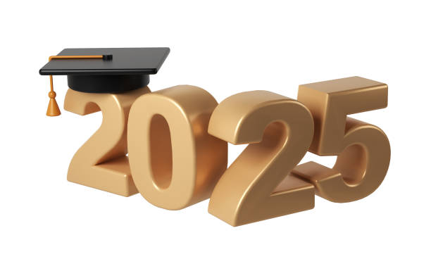 istock Class of 2025 3d icon. Congratulation graduates design template with black cap and numbers. Gold graduation typography illustration for ceremony, party, greeting card, invitation 2153814459