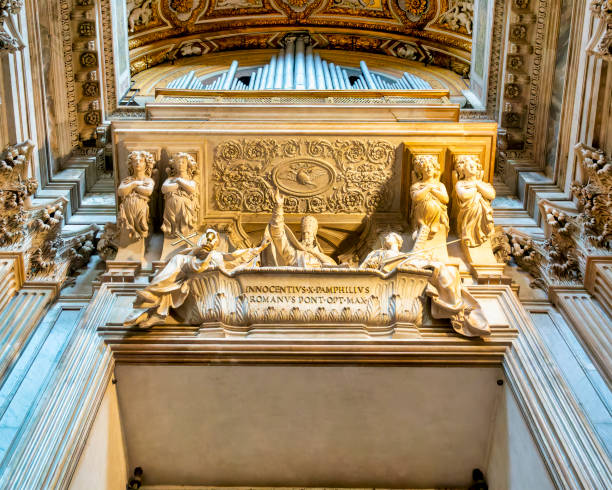 Organ and tomb of Pope Innocent X in the Church of Sant' Agnese in Agone, Rome, Italy