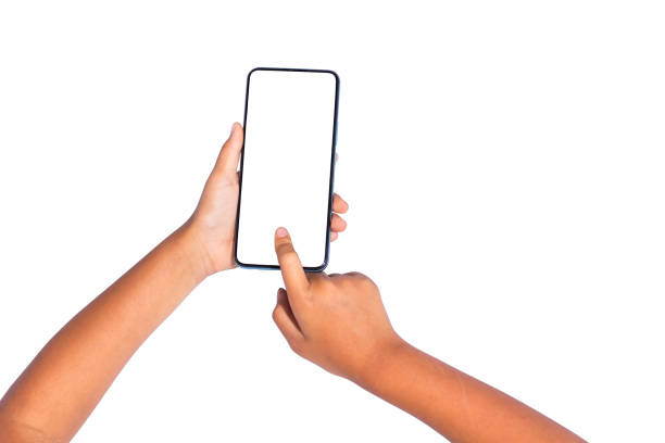 istock A girl's hand holds a separate smartphone on a white background, 2153816862