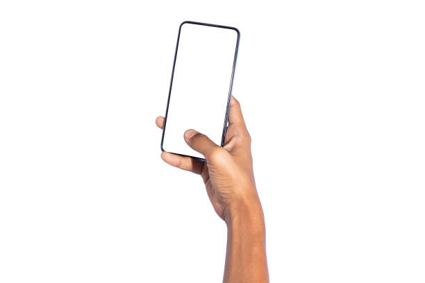 istock Man hand holding smartphone isolated on white background 2153816865