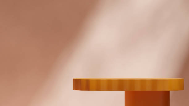 istock orange cylinder podium in landscape light cream wall background, rendering 3d empty scene 2153818890