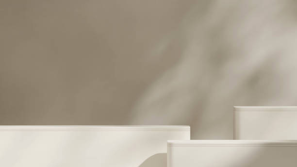 istock blank mockup beige monochrome block shape  podium in landscape bright space, 3d render image 2153819939