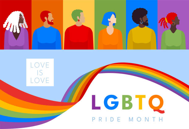 Seamless pattern with LGBT group of people. LGBT community. LGBTQ. LGBT Pride Month background. Lgbtqia history month. A crowd of gay people, lesbians, transgender and bisexual. People pattern with rainbow flag colors. Seamless pattern lgbt concept support cartoon of gay pride wallpapers stock illustrations